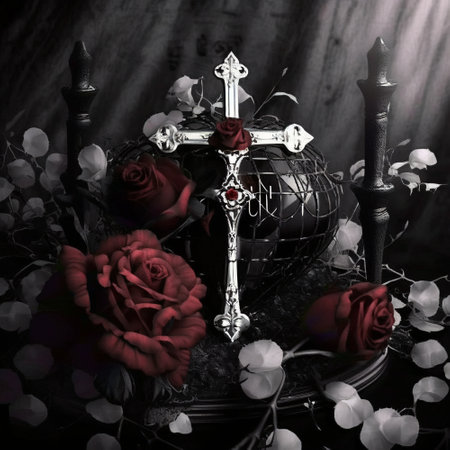 Gothic illustration of a cross with roses. high quality illustrationの素材