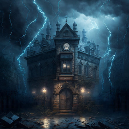 Mysterious old castle on a stormy night. high quality illustrationの素材