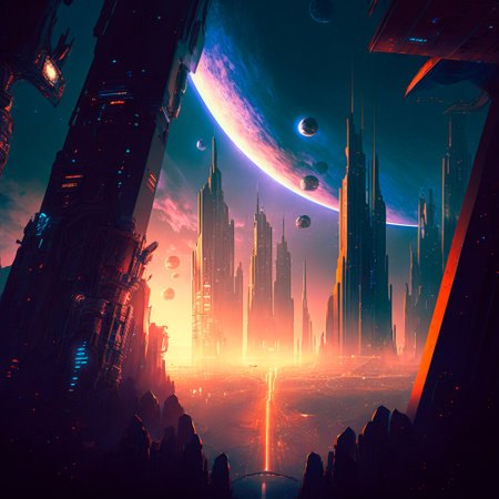 Futuristic city of the future on a distant planet. high quality illustrationの素材