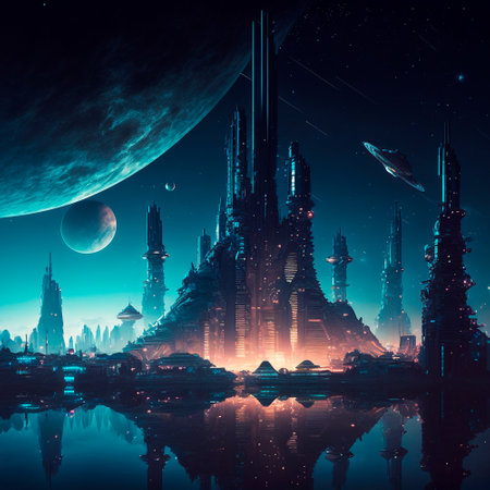 Futuristic city of the future on a distant planet. high quality illustrationの素材