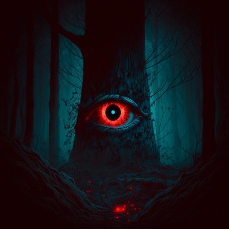Scary tree with a red eye. high quality illustrationの素材