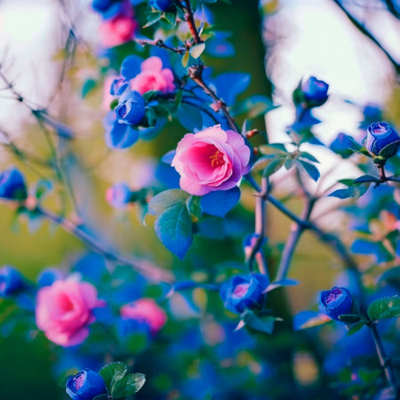 Wild rose with blue buds. high quality illustrationの素材