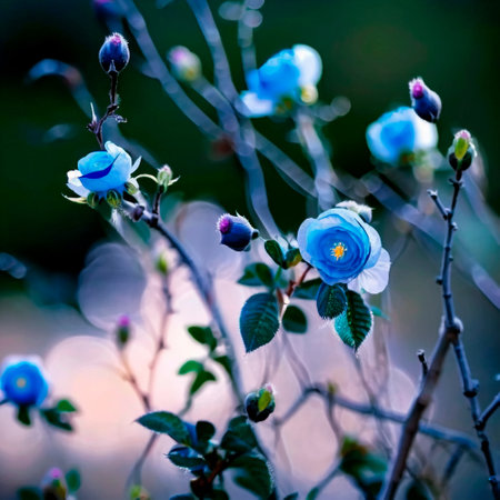 Wild rose with blue buds. high quality illustrationの素材