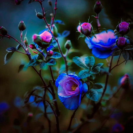 Wild rose with blue buds. high quality illustrationの素材