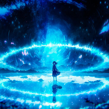 The girl in the center of a mysterious phenomenon. high quality illustrationの素材