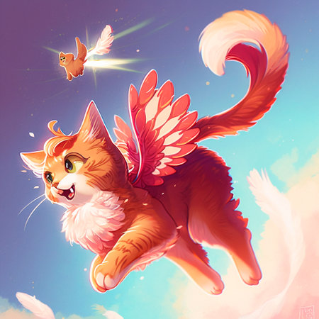 Angel cat with wings. high quality illustrationの素材