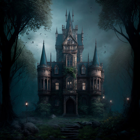 A gloomy mansion in gray tones. high quality illustrationの素材