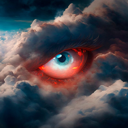 The Big red Eye in the clouds. high quality illustrationの素材