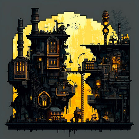2D Factory in pixel art style. high quality photoの素材