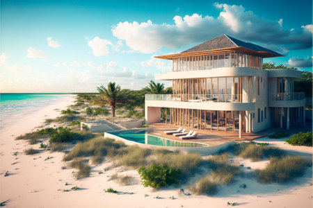 Multi-storey villa on the beach. high quality illustrationの素材