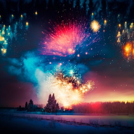 Bright night sky with fireworks. high quality illustrationの素材