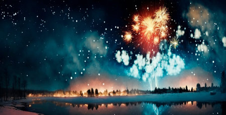 Bright night sky with fireworks. high quality illustrationの素材