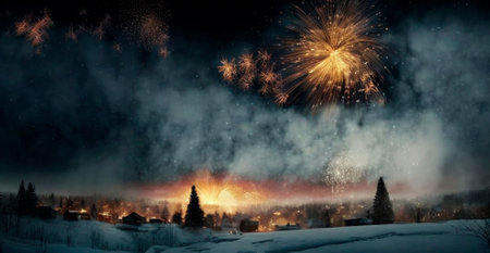Bright night sky with fireworks. high quality illustrationの素材