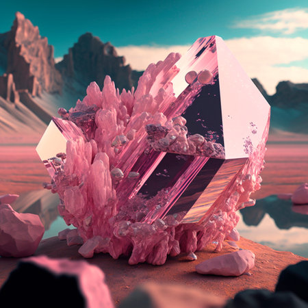 pink crystal in the mountains. high quality illustrationの素材