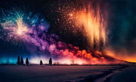 Bright night sky with fireworks. high quality illustrationの素材