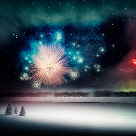 Bright night sky with fireworks. high quality illustrationの素材