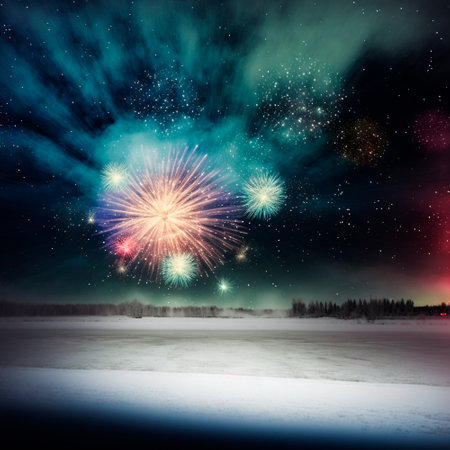Bright night sky with fireworks. high quality illustrationの素材