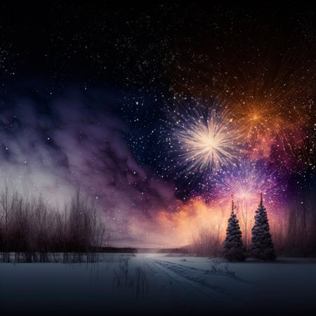 Bright night sky with fireworks. high quality illustrationの素材