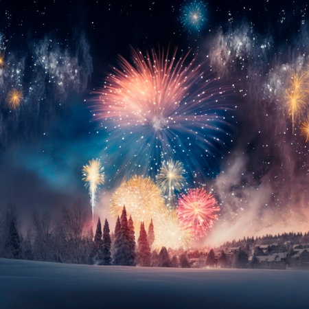 Bright night sky with fireworks. high quality illustrationの素材
