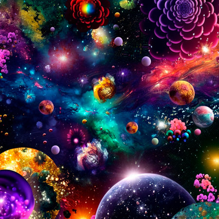 space background with different elements of rainbow colors. high quality illustrationの素材