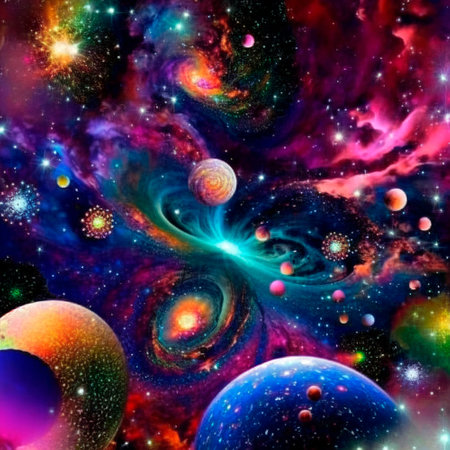 space background with different elements of rainbow colors. high quality illustrationの素材