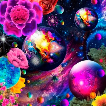 space background with different elements of rainbow colors. high quality illustrationの素材