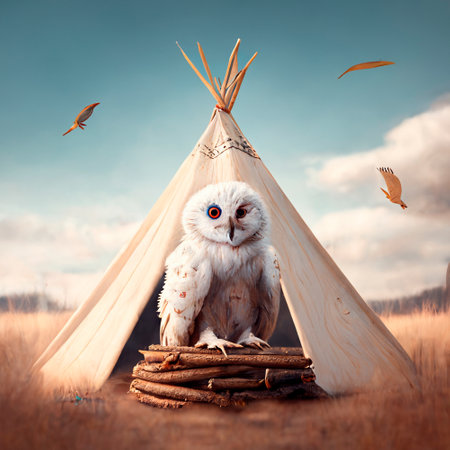 Light owl on tippi background. high quality illustrationの素材