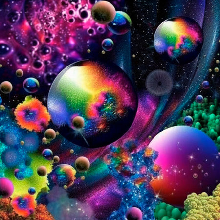 space background with different elements of rainbow colors. high quality illustrationの素材