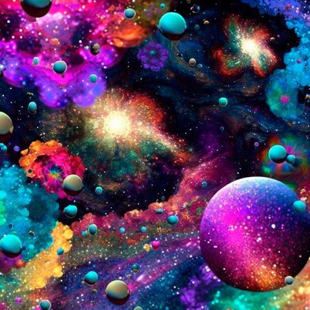 space background with different elements of rainbow colors. high quality illustrationの素材