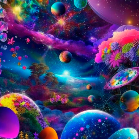 space background with different elements of rainbow colors. high quality illustrationの素材