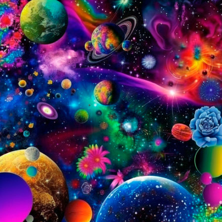 space background with different elements of rainbow colors. high quality illustrationの素材