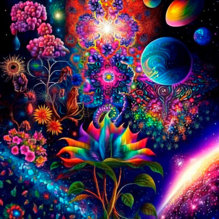 space background with different elements of rainbow colors. high quality illustrationの素材