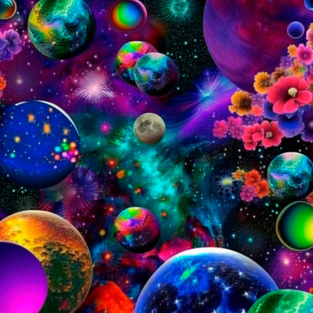 space background with different elements of rainbow colors. high quality illustrationの素材