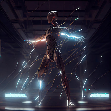 Modernized cyborg. Man in a robotic exoskeleton. new weapon. high quality illustrationの素材