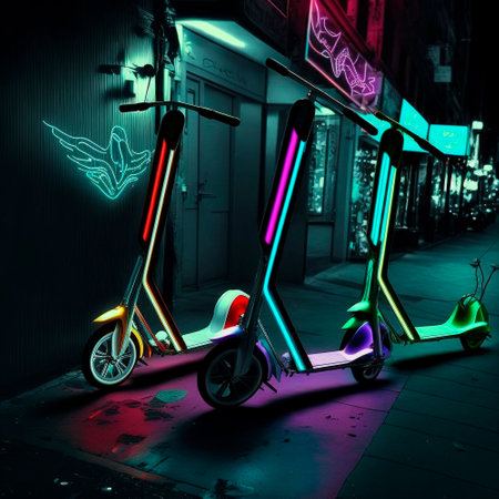 City scooters with neon lights. high quality illustrationの素材