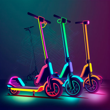 City scooters with neon lights. high quality illustrationの素材
