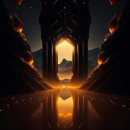portal to another world, golden glow. high quality illustrationの素材