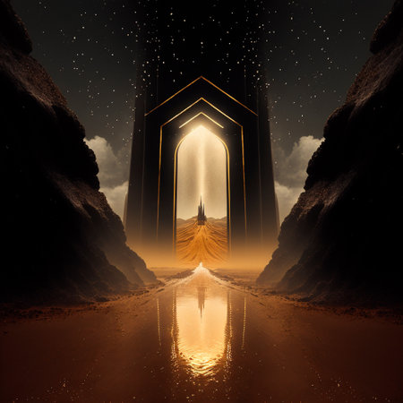portal to another world, golden glow. high quality illustrationの素材