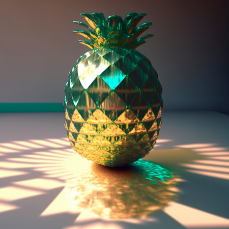 3d image of golden pineapple on the table. high quality illustrationの素材