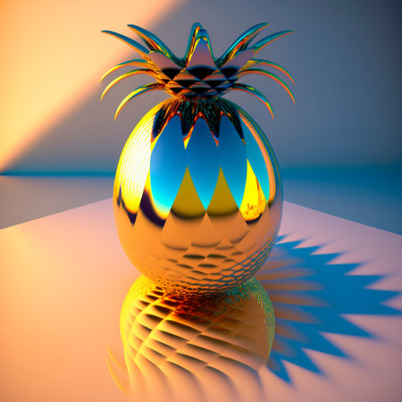 3d image of golden pineapple on the table. high quality illustrationの素材