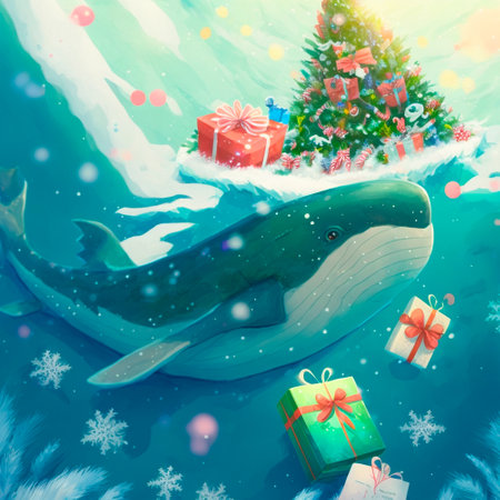 Christmas whales with gifts. high quality illustrationの素材