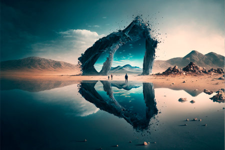 portal to another world on the river bank. high quality illustrationの素材