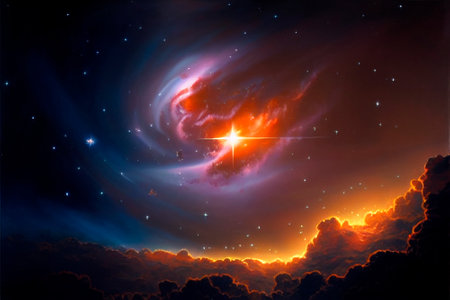Space sky over the mountains. Milky way and space. high quality illustrationの素材