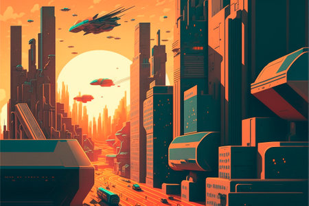 Beautiful futuristic city of the future, high technology city. high quality illustrationの素材