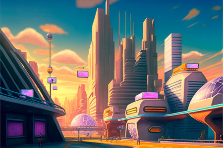 Beautiful futuristic city of the future, high technology city. high quality illustrationの素材