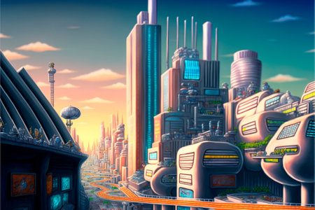 Beautiful futuristic city of the future, high technology city. high quality illustrationの素材