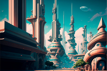 Beautiful futuristic city of the future, high technology city. high quality illustrationの素材