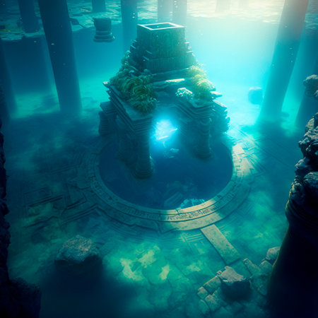 Underwater lost city. Atlantis and its ruins. high quality illustrationの素材