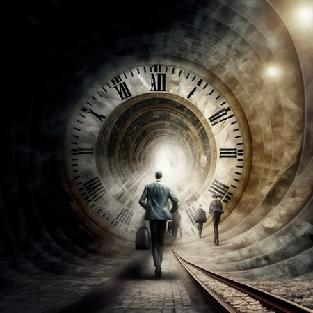 time travel. Jump into the time portal in hours. high quality illustrationの素材