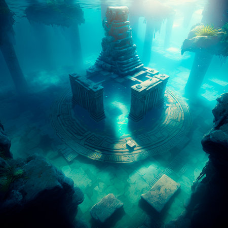 Underwater lost city. Atlantis and its ruins. high quality illustrationの素材
